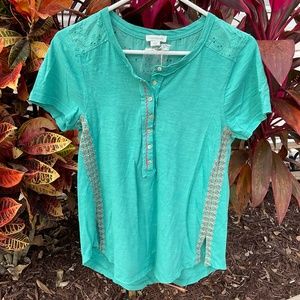 Sundance Henley T shirt in teal NWT